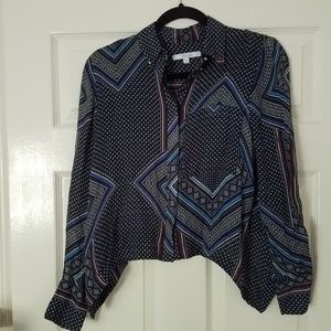 Derek Lam 10 Crosby Blue Scarf Print Cropped Shirt